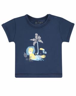 Tricou cu maneca scurta, bumbac organic 100%, baieti, Bleumarin, Jungle Animals