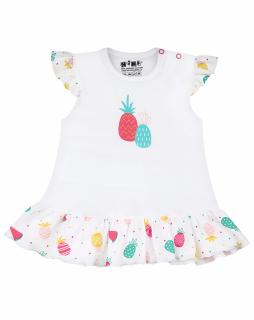 Tricou cu maneca scurta, bumbac organic 100%, fete, Alb Fructe