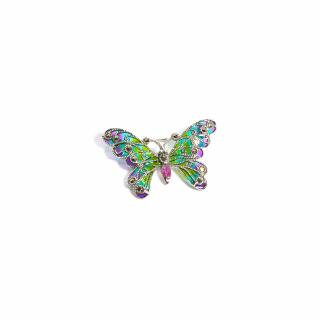 Brosa Fluture din Argint cu Email, Marcasite si Spinel