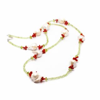 Colier Creatie cu Peridot,Coral,Perla Baroque si Argint