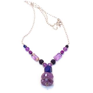 Colier   Cristalyzed Lavender   din Argint cu Ametist, Lapislazuli si Coral Spongios
