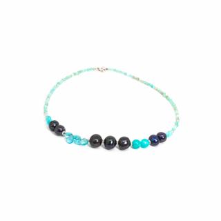 Colier din Perle Negre, Topaz, Amazonit si Apatit cu Argint