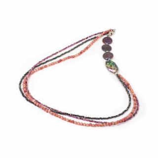 Colier din Rodocrozit, Hematit si Spinel cu Argint