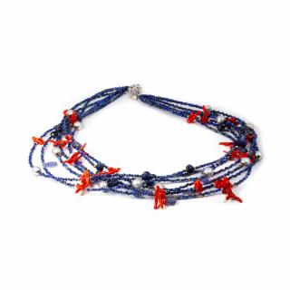 Colier   The Siren,  s Hidden Treasure   din Lapis Lazuli, Coral si Perle