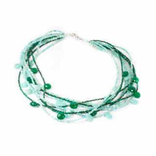 Colier   Threads of the Emerald Abyss   din Amazonit, Agat Verde si Malahit