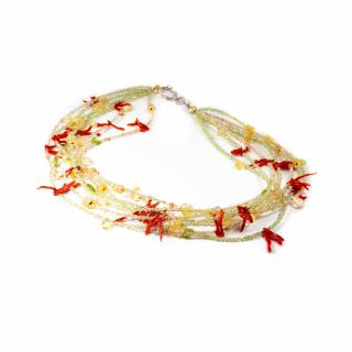 Colier   Tides of Citrine and Coral   din Peridot, Coral, Opal si Citrin