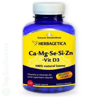 Ca+Mg+Se+Si+Zn si D3 Complex Forte 120 pastile Herbagetica