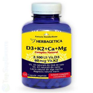 Complex Natural D3+K2+Ca+Mg 120 pastile Herbagetica