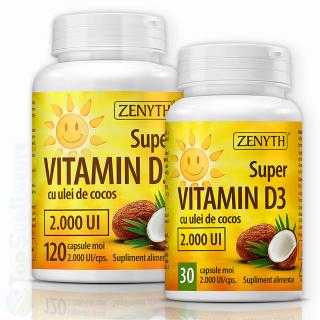 Vitamina D3 2000 UI ulei de cocos mct Zenyth 120+30 pastile