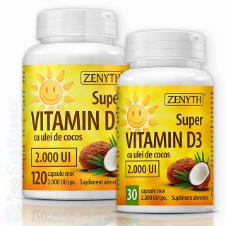 Vitamina D3 2000 UI ulei de cocos Zenyth 120+30cps