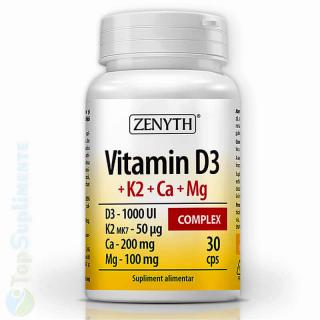 Vitamina D3, K2, Calciu si Magneziu Zenyth 30cps