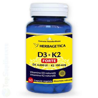 Vitamina D3 + K2 Forte 60 pastile oase, imunitate Herbagetica