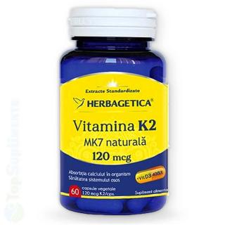 Vitamina K2 MK7 naturala pentru oase, inima Herbagetica 60cp