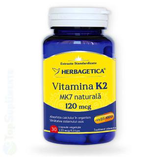 Vitamina K2 MK7 si D3 pentru oase inima Herbagetica 30cps