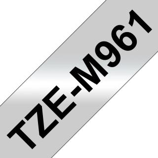 Banda de etichete Brother TZe-M961, Laminata, Negru pe Argintiu Mata, 36mm 8m