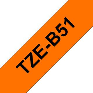 Banda Etichete Brother TZe-B51, Laminata, Negru pe Portocaliu Fluoresncet, 24mm 5m