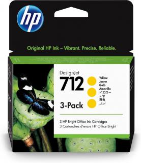 Cartus cerneala HP 712 (3ED79A), galben (yellow), original, 3 bucati, 29 ml fiecare