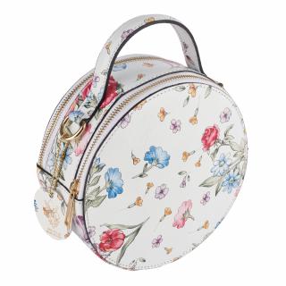 Geanta Alma,din piele 100% naturala saffiano imprimeu floral alb,8206