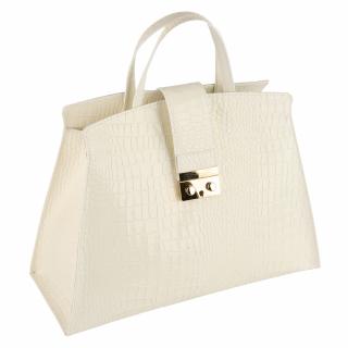 Geanta Amira din piele 100 % naturala cu textura croco alb 8222