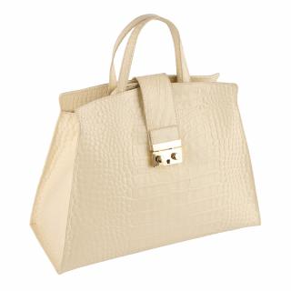 Geanta Amira din piele 100% naturala cu textura croco crem 8222