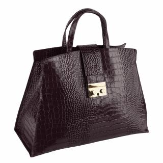 Geanta Amira din piele 100% naturala cu textura croco maro inchis 8222