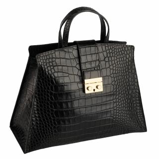 Geanta Amira din piele 100% naturala cu textura croco negru 8222