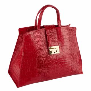 Geanta Amira din piele 100% naturala cu textura croco rosie 8222