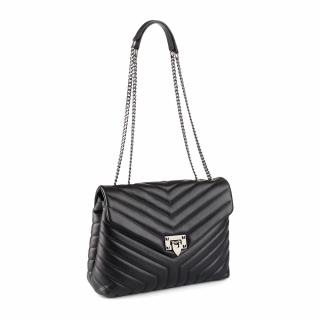 Geanta Anais, piele100 % naturala neagra, bareta metalica, 8105