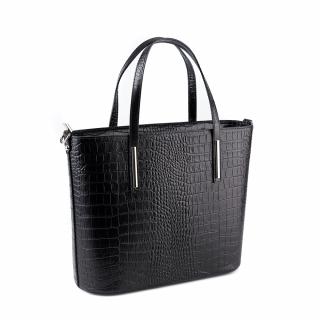 Geanta Brook, din piele100% naturala amprentata(model croco) neagra 8088