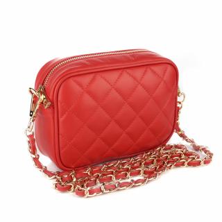 Geanta Cassia, crossbody piele 100 % naturala rosie cu aspect matlasat 8167