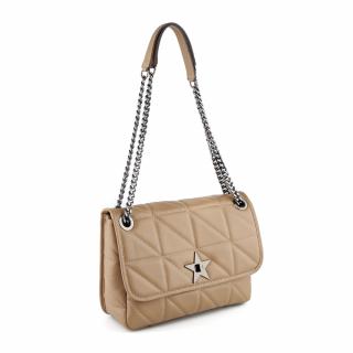 Geanta Jane, piele 100% naturala taupe, bareta metalica, 8131