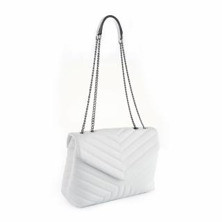 Geanta Jill, piele 100% naturala alba, bareta metalica, 8129