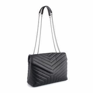 Geanta Jill, piele 100% naturala neagra, bareta metalica, 8129