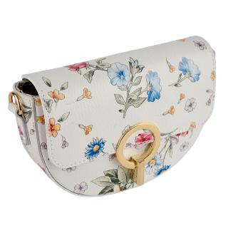 Geanta June,din piele naturala alba cu imprimeu floral 8224