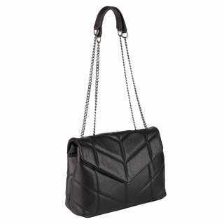 Geanta Kate, piele 100% naturala neagra, bareta metalica, 8194