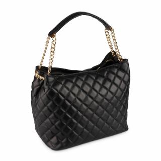 Geanta Katrine, piele 100%  naturala neagra cu aspect matlasat, lant metalic auriu, 8171