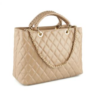 Geanta Natalia, piele 100% naturala bej cu aspect matlasat, 8001
