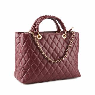 Geanta Natalia, piele 100% naturala bordo cu aspect matlasat, 8001