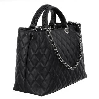 Geanta Natalia, piele 100% naturala neagra cu aspect matlasat, lant argintiu 8001