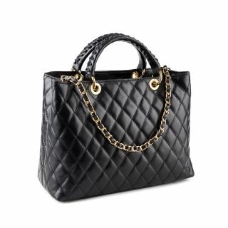 Geanta Natalia, piele 100% naturala neagra cu aspect matlasat, lant auriu 8001