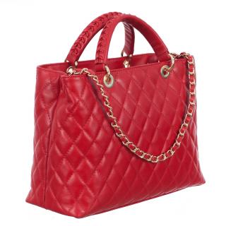 Geanta Natalia, piele 100% naturala rosie cu aspect matlasat 8001