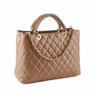 Geanta Natalia, piele 100% naturala taupe deschis cu aspect matlasat, 8001