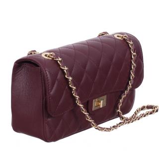 Geanta Patricia, crossbody piele bordo cu aspect matlasat 8002