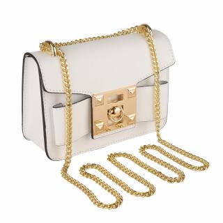 Geanta Yvette, crossbody piele 100%  naturala alba cu accesorii aurii 8168
