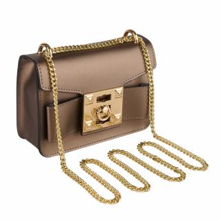 Geanta Yvette, crossbody piele 100% naturala bronz sidefat cu accesorii aurii 8168