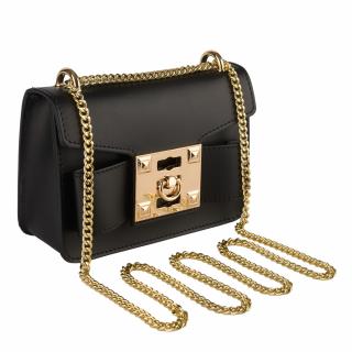 Geanta Yvette, crossbody piele 100% naturala neagra cu accesorii aurii 8168
