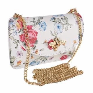 Gentuta Rosalia,din piele naturala cu imprimeu floral alb,lant auriu,8207