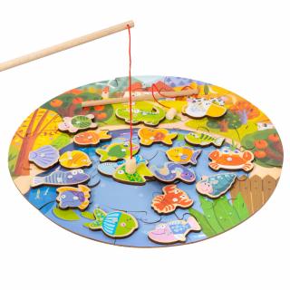 Joc din Lemn 3 in 1 de Pescuit Magnetic si Puzzle - Ferma Montessori