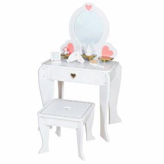 Masuta de Make Up din Lemn Alb cu scaunel si Accesorii