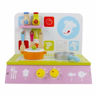 Mini Set de Bucatarie din Lemn cu Accesorii - Aragaz Montessori